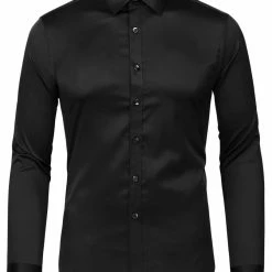 Allegra K Men's Solid Long Sleeve Shirts Button Down Point Collar Slim Fit Dress Shirts