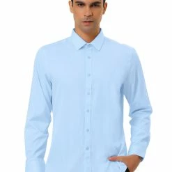 Allegra K Men's Solid Long Sleeve Shirts Button Down Point Collar Slim Fit Dress Shirts
