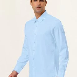 Allegra K Men's Solid Long Sleeve Shirts Button Down Point Collar Slim Fit Dress Shirts