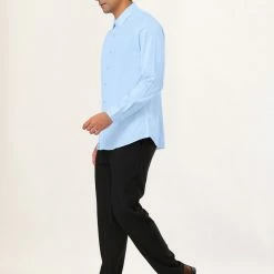 Allegra K Men's Solid Long Sleeve Shirts Button Down Point Collar Slim Fit Dress Shirts