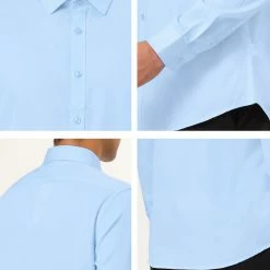 Allegra K Men's Solid Long Sleeve Shirts Button Down Point Collar Slim Fit Dress Shirts
