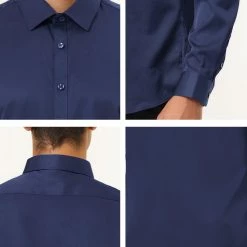 Allegra K Men's Solid Long Sleeve Shirts Button Down Point Collar Slim Fit Dress Shirts