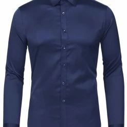 Allegra K Men's Solid Long Sleeve Shirts Button Down Point Collar Slim Fit Dress Shirts