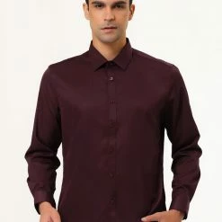 Allegra K Men's Solid Long Sleeve Shirts Button Down Point Collar Slim Fit Dress Shirts