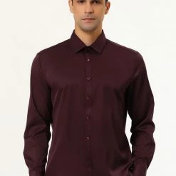 Allegra K Men's Solid Long Sleeve Shirts Button Down Point Collar Slim Fit Dress Shirts