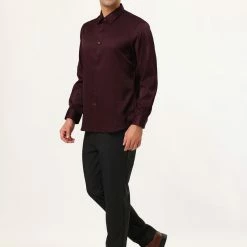 Allegra K Men's Solid Long Sleeve Shirts Button Down Point Collar Slim Fit Dress Shirts