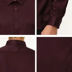 Allegra K Men's Solid Long Sleeve Shirts Button Down Point Collar Slim Fit Dress Shirts