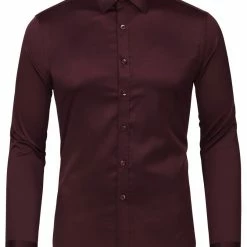 Allegra K Men's Solid Long Sleeve Shirts Button Down Point Collar Slim Fit Dress Shirts