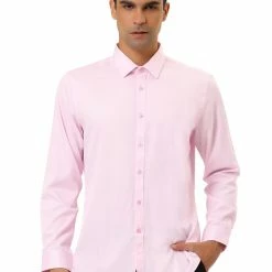 Allegra K Men's Solid Long Sleeve Shirts Button Down Point Collar Slim Fit Dress Shirts