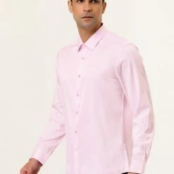 Allegra K Men's Solid Long Sleeve Shirts Button Down Point Collar Slim Fit Dress Shirts