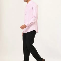 Allegra K Men's Solid Long Sleeve Shirts Button Down Point Collar Slim Fit Dress Shirts