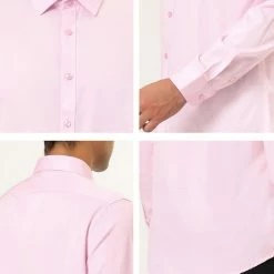Allegra K Men's Solid Long Sleeve Shirts Button Down Point Collar Slim Fit Dress Shirts