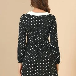 Allegra K Women's Retro Polka Dots A-Line Long Sleeve Contrast Peter Pan Collar Short Dress 14 Allegra K Women's Retro Polka Dots A-Line Long Sleeve Contrast Peter Pan Collar Short Dress