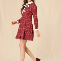 Allegra K Women's Peter Pan Collar Contrast A-line Vintage Plaid Dress 13 Allegra K Women's Peter Pan Collar Contrast A-line Vintage Plaid Dress