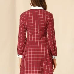 Allegra K Women's Peter Pan Collar Contrast A-line Vintage Plaid Dress 14 Allegra K Women's Peter Pan Collar Contrast A-line Vintage Plaid Dress