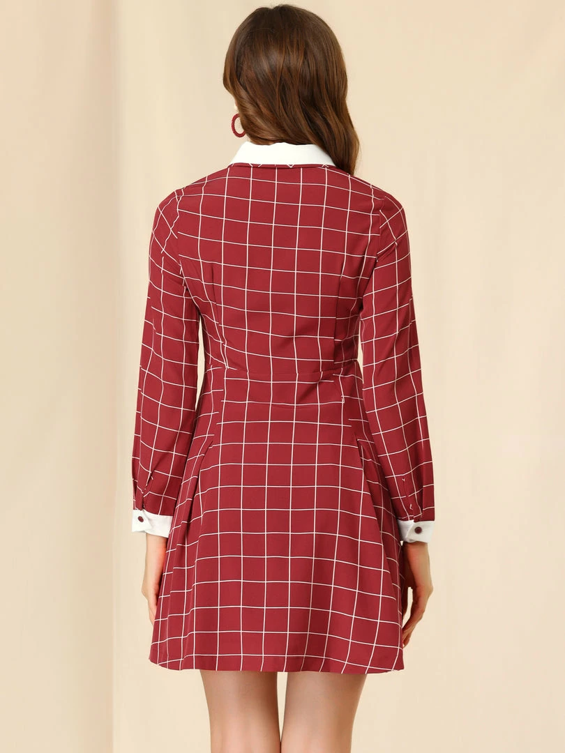 Allegra K Women's Peter Pan Collar Contrast A-line Vintage Plaid Dress 8 Allegra K Women's Peter Pan Collar Contrast A-line Vintage Plaid Dress