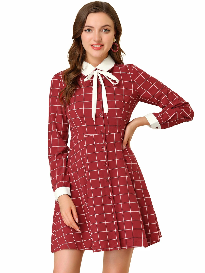 Allegra K Women's Peter Pan Collar Contrast A-line Vintage Plaid Dress 4 Allegra K Women's Peter Pan Collar Contrast A-line Vintage Plaid Dress