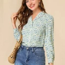 Allegra K Women's Vintage Floral Blouse Peter Pan Collar Shirt