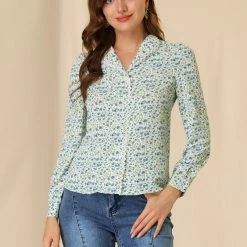 Allegra K Women's Vintage Floral Blouse Peter Pan Collar Shirt