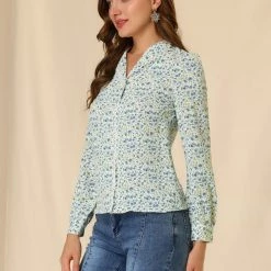 Allegra K Women's Vintage Floral Blouse Peter Pan Collar Shirt