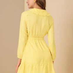 Allegra K Women's Doll Collar Keyhole Front Elasticed Waist Ruffle Hem Dress