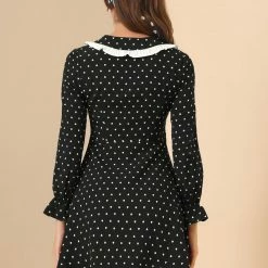 Allegra K Women's Heart Peter Pan Collar Tie Neck Long Sleeve Ruffle Chiffon Dress