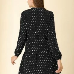 Allegra K Women's Heart Printed V Neck Babydoll Long Sleeve Button Loose Tunic Flowy Mini Dress