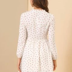 Allegra K Women's Heart Party V Neck Ruffle Elegant Christmas A-Line Mini Dress