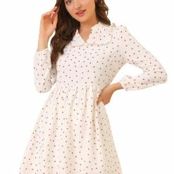 Allegra K Women's Heart Party V Neck Ruffle Elegant Christmas A-Line Mini Dress