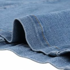 Allegra K Women's Belted Denim Turn-Down Collar Puff Long Sleeve Shirt Dress