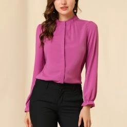 Allegra K Women's Button-Down Work Office Tops Chiffon Ruffled Stand Collar Blouse 67 Allegra K Women's Button-Down Work Office Tops Chiffon Ruffled Stand Collar Blouse