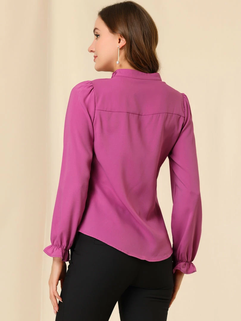 Allegra K Women's Button-Down Work Office Tops Chiffon Ruffled Stand Collar Blouse 36 Allegra K Women's Button-Down Work Office Tops Chiffon Ruffled Stand Collar Blouse