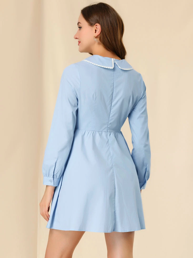 Allegra K Women's Long Sleeve Mini Lace Trim Collared Babydoll Dress 8 Allegra K Women's Long Sleeve Mini Lace Trim Collared Babydoll Dress