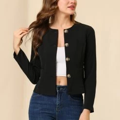 Allegra K Women's Casual Fall Button Front Elegant Work Office Blazer Jacket 34 Allegra K Women's Casual Fall Button Front Elegant Work Office Blazer Jacket