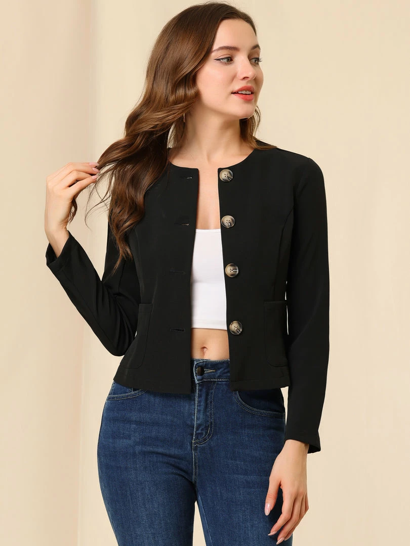 Allegra K Women's Casual Fall Button Front Elegant Work Office Blazer Jacket 17 Allegra K Women's Casual Fall Button Front Elegant Work Office Blazer Jacket