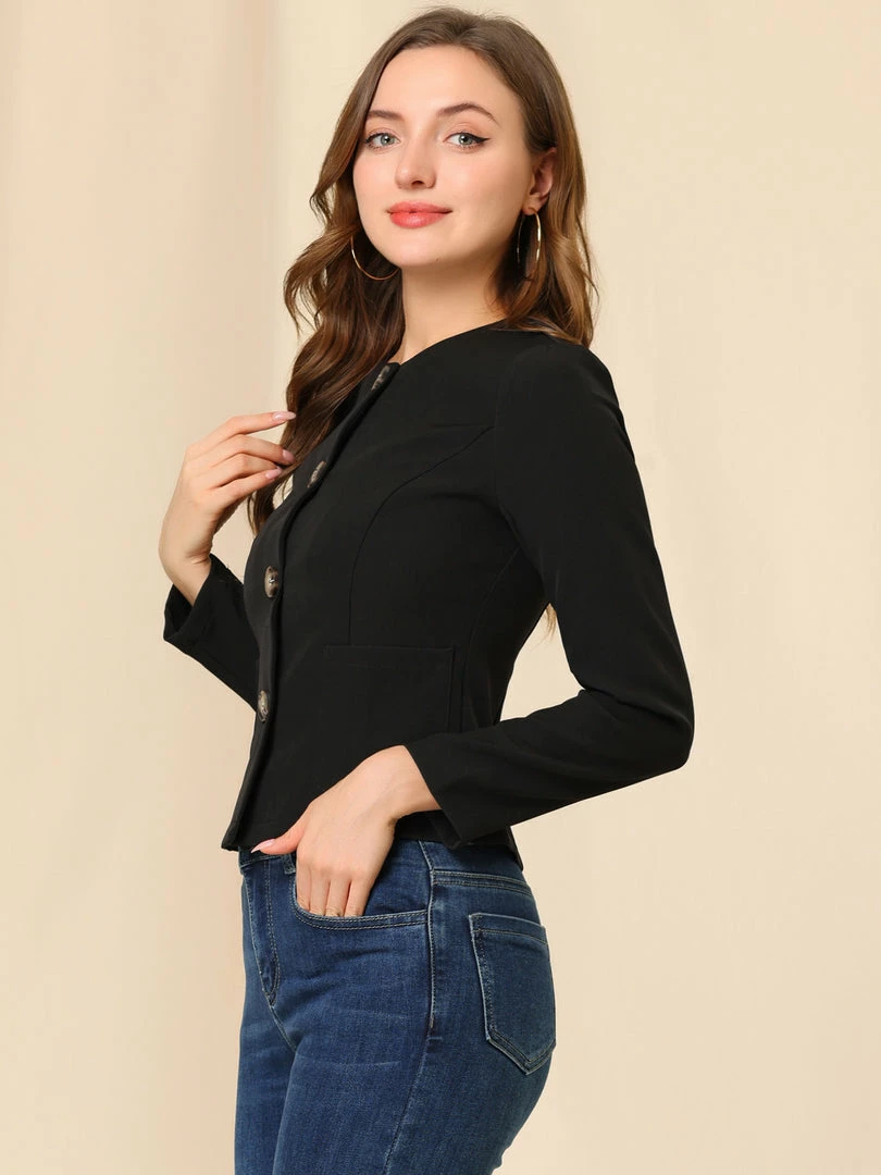 Allegra K Women's Casual Fall Button Front Elegant Work Office Blazer Jacket 18 Allegra K Women's Casual Fall Button Front Elegant Work Office Blazer Jacket