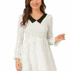 Allegra K Women's Contrast Collared Puff Sleeve Fit And Flare Heart Printed Dress