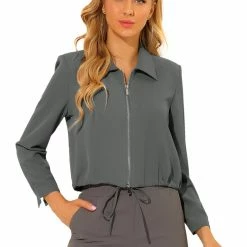 Allegra K Women's Long Sleeve Fashion Zipper Short Casual Blouse