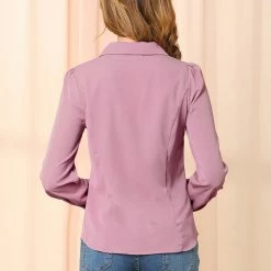 Allegra K Women's Button Down Shirt Peter Pan Collar Long Sleeve Bow Tie Neck Blouse