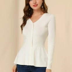 Allegra K Smocked Waist Peplum Pullover Jumper Women