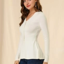 Allegra K Smocked Waist Peplum Pullover Jumper Women