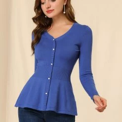 Allegra K Smocked Waist Peplum Pullover Jumper Women