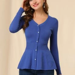 Allegra K Smocked Waist Peplum Pullover Jumper Women