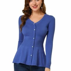 Allegra K Smocked Waist Peplum Pullover Jumper Women