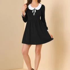 Allegra K Women's Peter Pan Collar Contrast Color Long Sleeve A-Line Mini Dress 13 Allegra K Women's Peter Pan Collar Contrast Color Long Sleeve A-Line Mini Dress
