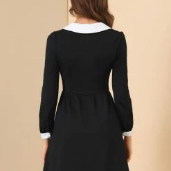 Allegra K Women's Peter Pan Collar Contrast Color Long Sleeve A-Line Mini Dress 14 Allegra K Women's Peter Pan Collar Contrast Color Long Sleeve A-Line Mini Dress