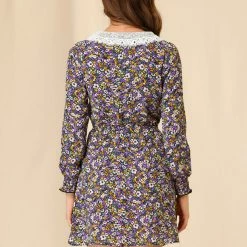 Allegra K Women's A-line Long Sleeve Elegant V Neck Floral Dress 14 Allegra K Women's A-line Long Sleeve Elegant V Neck Floral Dress