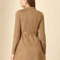 Allegra K Women's Long Sleeve Casual Faux Suede Belted Elegant Button Down Mini Dress 14 Allegra K Women's Long Sleeve Casual Faux Suede Belted Elegant Button Down Mini Dress