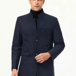 Allegra K Coats & Outerwear Men's Winter Coat Notch Lapel Single Breasted Two Button Long Outwear Jacket Overcoat