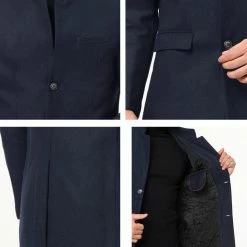 Allegra K Coats & Outerwear Men's Winter Coat Notch Lapel Single Breasted Two Button Long Outwear Jacket Overcoat